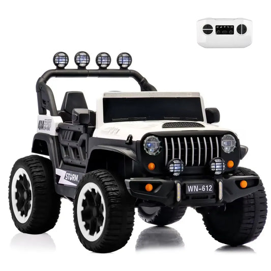 Auto Eléctrico Batería Todoterreno Música LED Control Papás 12V Blanco
