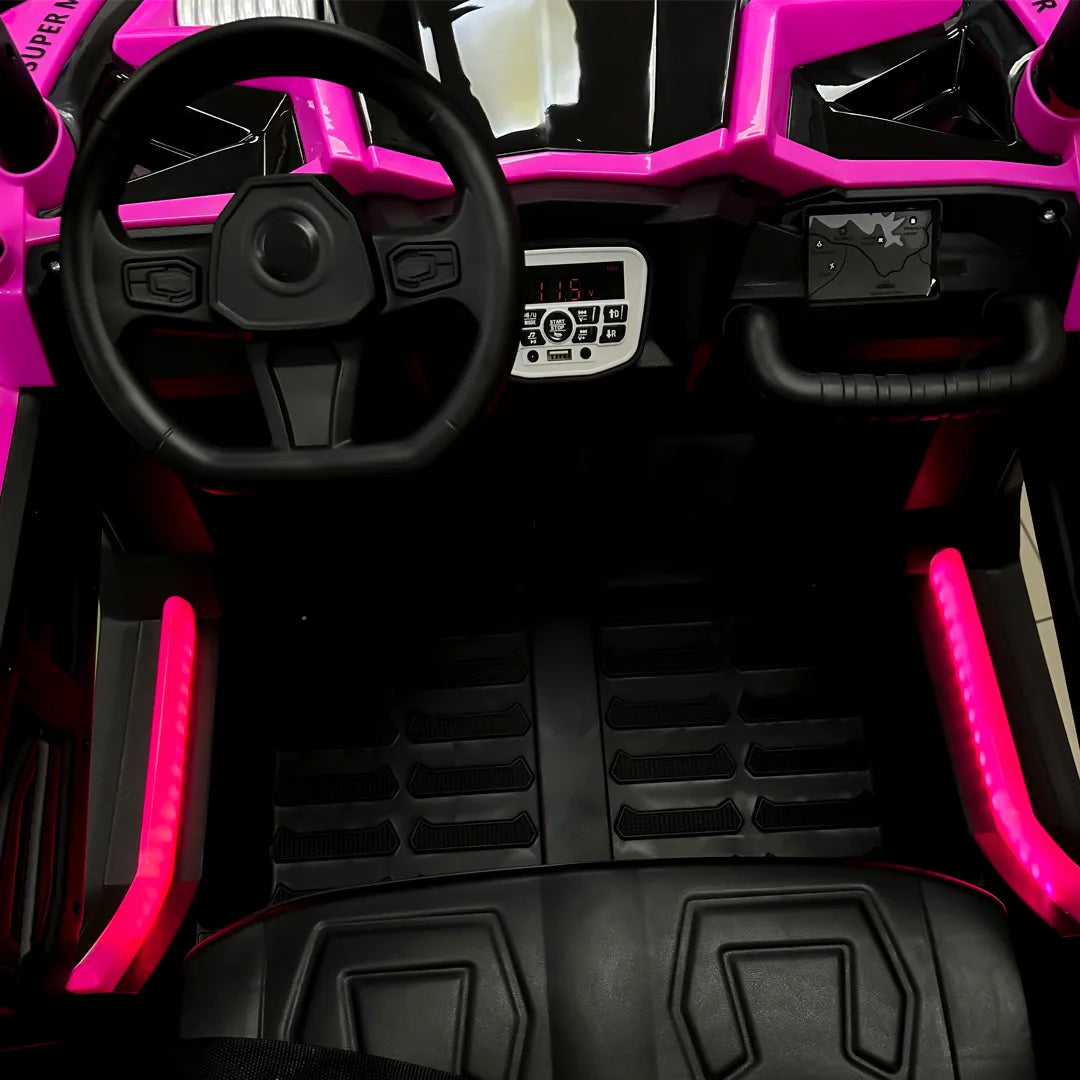 Auto Eléctrico Batería Todoterreno Buggy Música LED Control Papás 12V Fucsia