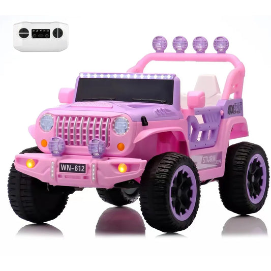 Auto Eléctrico Batería Todoterreno Música LED Control Papás 12V Rosa