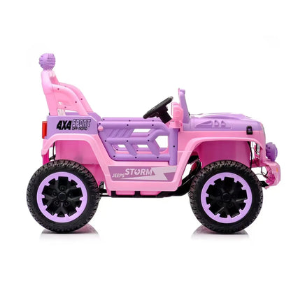 Auto Eléctrico Batería Todoterreno Música LED Control Papás 12V Rosa