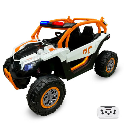 Auto Eléctrico Batería Todoterreno Buggy Música LED Control Papás 12V Blanco
