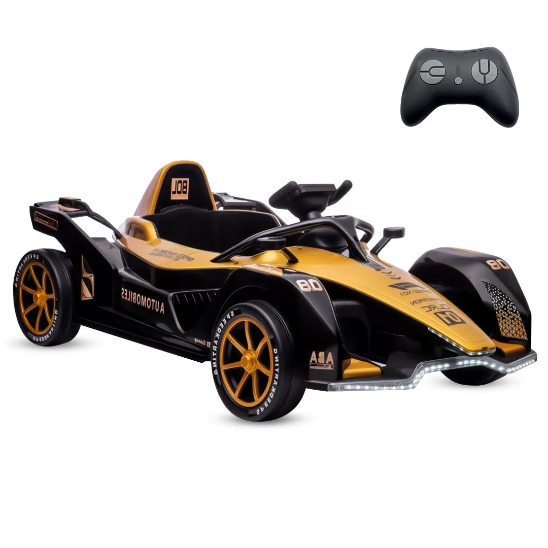 Auto Eléctrico Batería F1 Carrera LUZ LED Bluetooth Música Control Negro