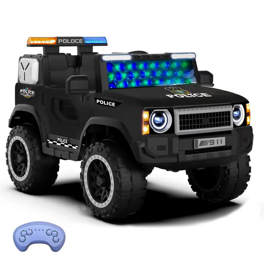 Auto Eléctrico Police Batería Todoterreno Música LED Control Papás 12V Negro