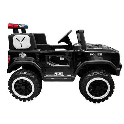 Auto Eléctrico Police Batería Todoterreno Música LED Control Papás 12V Negro
