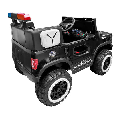 Auto Eléctrico Police Batería Todoterreno Música LED Control Papás 12V Negro