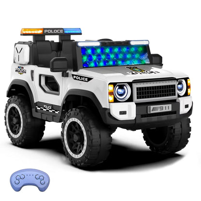Auto Eléctrico Police Batería Todoterreno Música LED Control Papás 12V Blanco