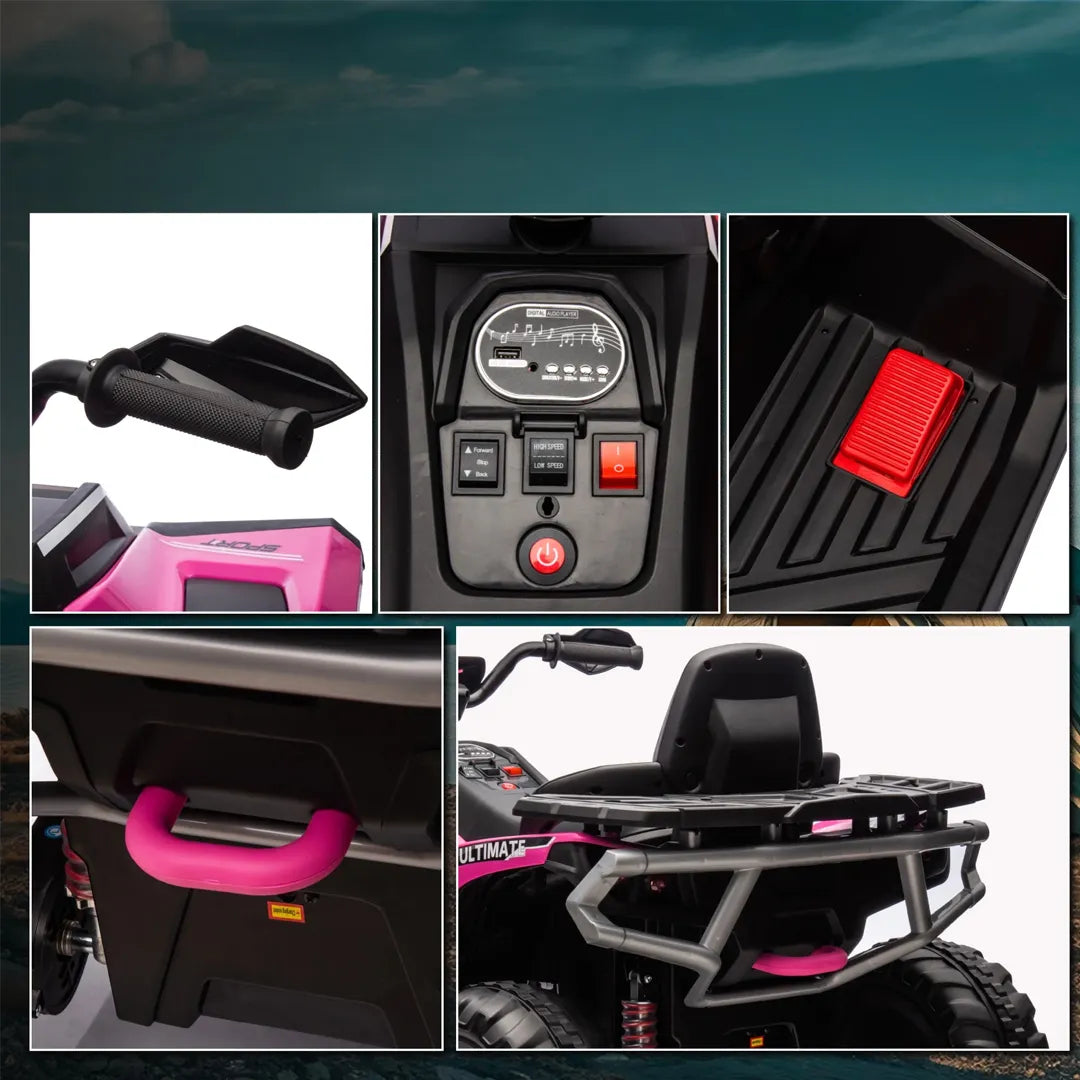 Cuatrimoto Quad ATV Eléctrica Batería Recargable LED Música 12V Gris